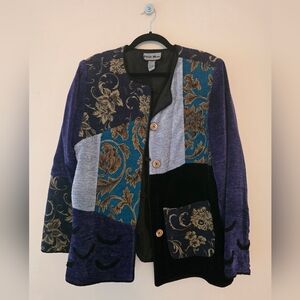 Women's Patchwork Jacket - Purple and Blue